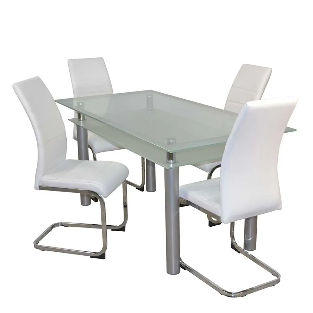 Wohnen Sitzgruppe<Esszimmer Sitzgruppe mit Glastisch - Yulmatro (fünfteilig)