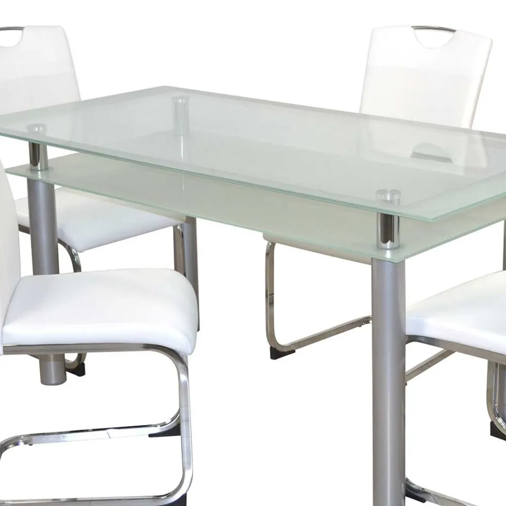 Wohnen Sitzgruppe<Esszimmertisch mit Glasplatte & Stühle - Chepter (fünfteilig)