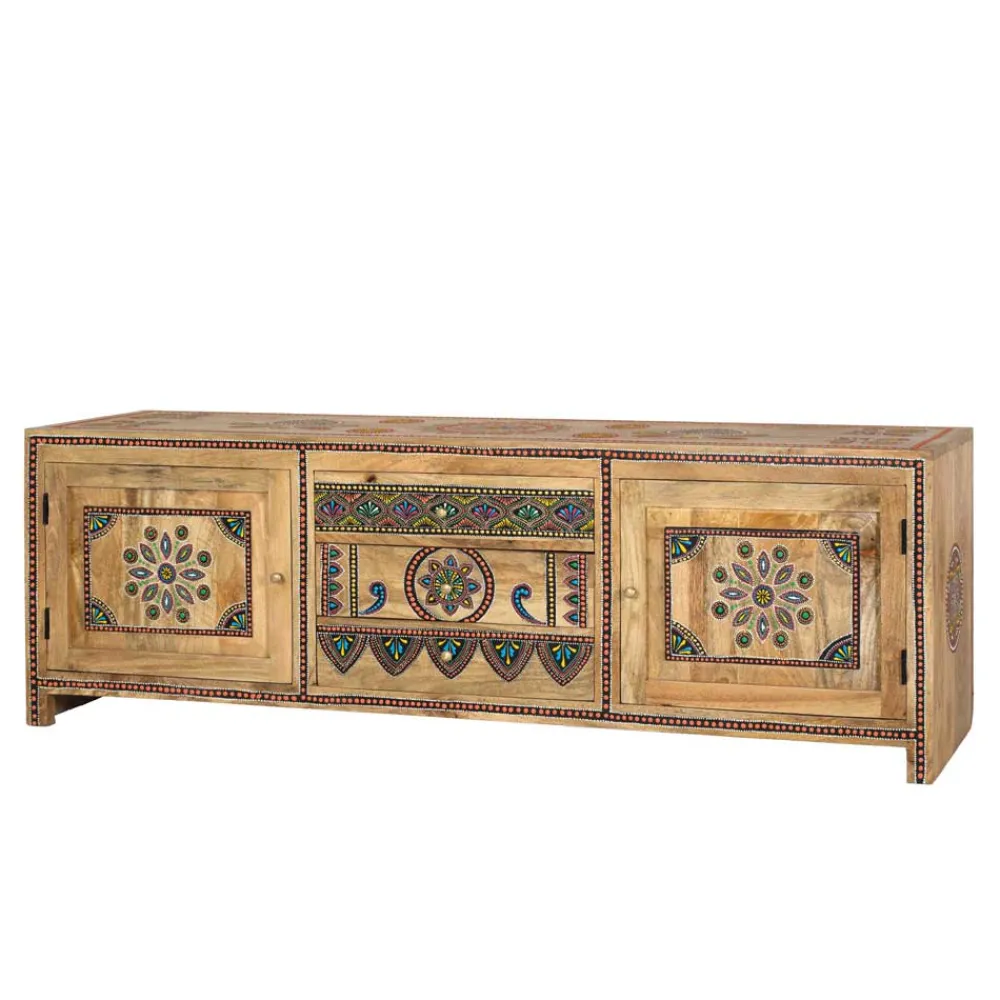 Wohnen Tv & Hifi-Möbel|Lowboards<Ethno Style TV Kommode mit farbenfrohen Ornamenten - Azua