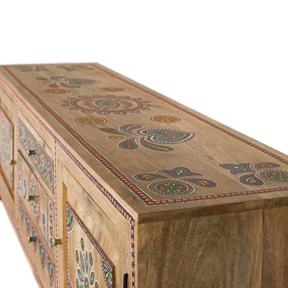 Wohnen Tv & Hifi-Möbel|Lowboards<Ethno Style TV Kommode mit farbenfrohen Ornamenten - Azua