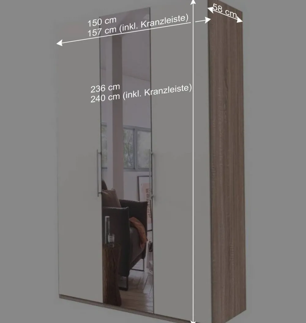 Wohnen Kleiderschränke<Falttüren Schlafzimmerschrank in Weiß mit Spiegel - Vaclyn