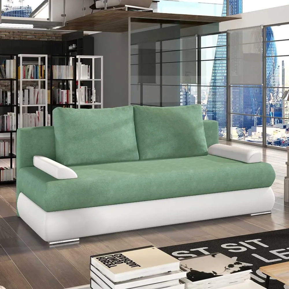 Wohnen Sofas<Federkern Bettsofa in Hellgrün und Weiß - Jeanys