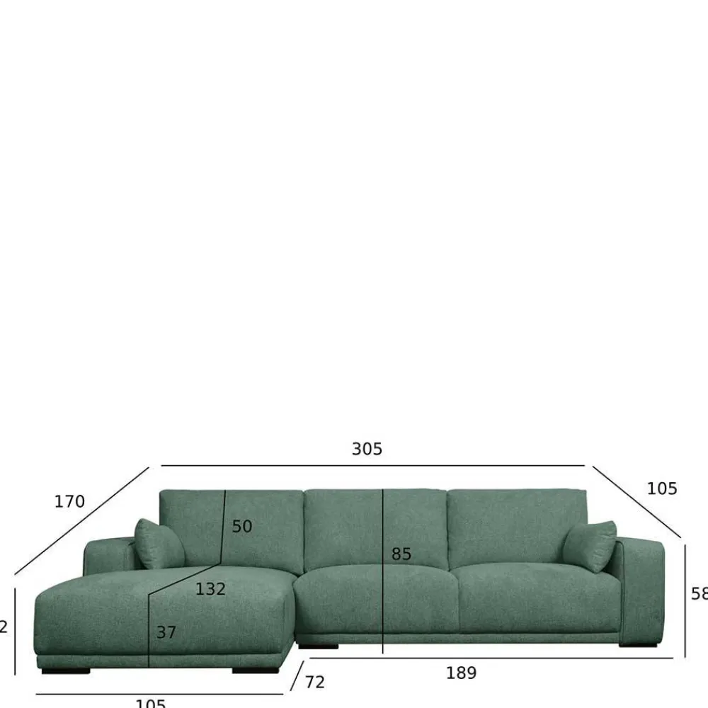 Wohnen Sofas<Federkern Ecksofa in Grün Stoffbezug - Tree