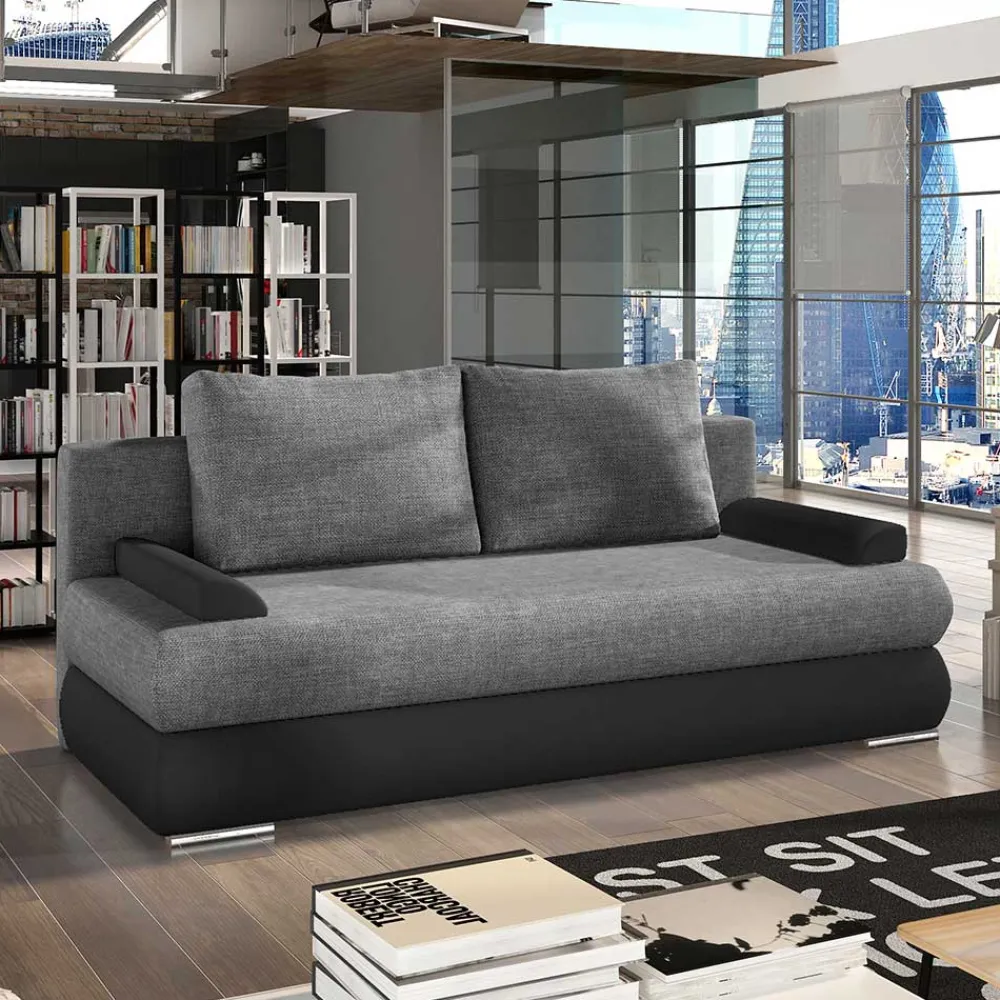 Wohnen Betten<Federkern-Bettsofa in Dunkelgrau und Schwarz - Jarah