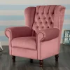 Wohnen Sessel<Federkern-Ohrensessel in Rosa und Nussbaum Braun - Masiela