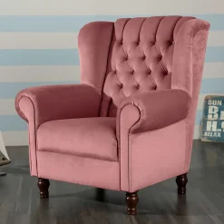 Wohnen Sessel<Federkern-Ohrensessel in Rosa und Nussbaum Braun - Masiela