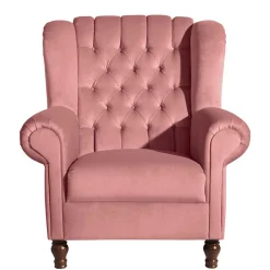 Wohnen Sessel<Federkern-Ohrensessel in Rosa und Nussbaum Braun - Masiela