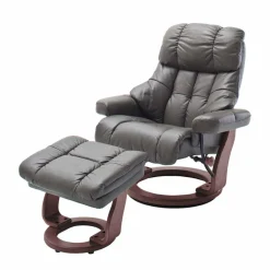 Wohnen Sessel<Fernsehsessel mit Relaxfunktion in Leder Schlammfarben Vihanna mit Hocker (zweiteilig)