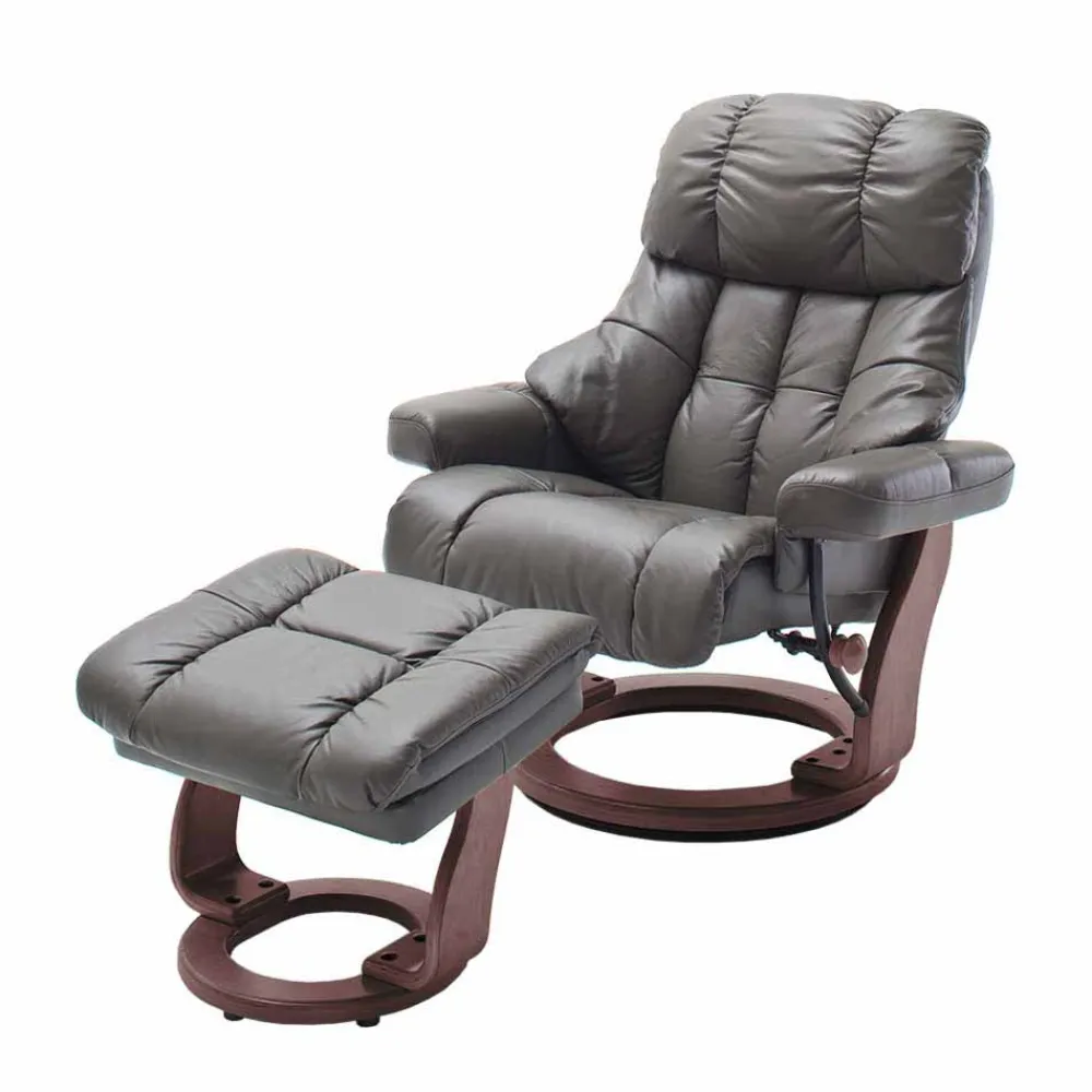 Wohnen Sessel<Fernsehsessel mit Relaxfunktion in Leder Schlammfarben Vihanna mit Hocker (zweiteilig)