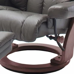 Wohnen Sessel<Fernsehsessel mit Relaxfunktion in Leder Schlammfarben Vihanna mit Hocker (zweiteilig)