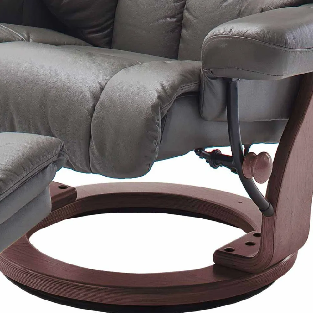 Wohnen Sessel<Fernsehsessel mit Relaxfunktion in Leder Schlammfarben Vihanna mit Hocker (zweiteilig)