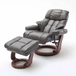 Wohnen Sessel<Fernsehsessel mit Relaxfunktion in Leder Schlammfarben Vihanna mit Hocker (zweiteilig)