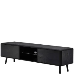 Wohnen Tv & Hifi-Möbel|Lowboards<Fernsehtisch mit Klappen & Fach in Schwarz - Delavidu