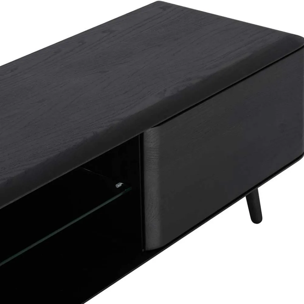 Wohnen Tv & Hifi-Möbel|Lowboards<Fernsehtisch mit Klappen & Fach in Schwarz - Delavidu