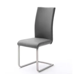 Wohnen Sessel|Stühle<Freischwinger in Kunstleder Grau Ramia mit Edelstahl (4er Set)