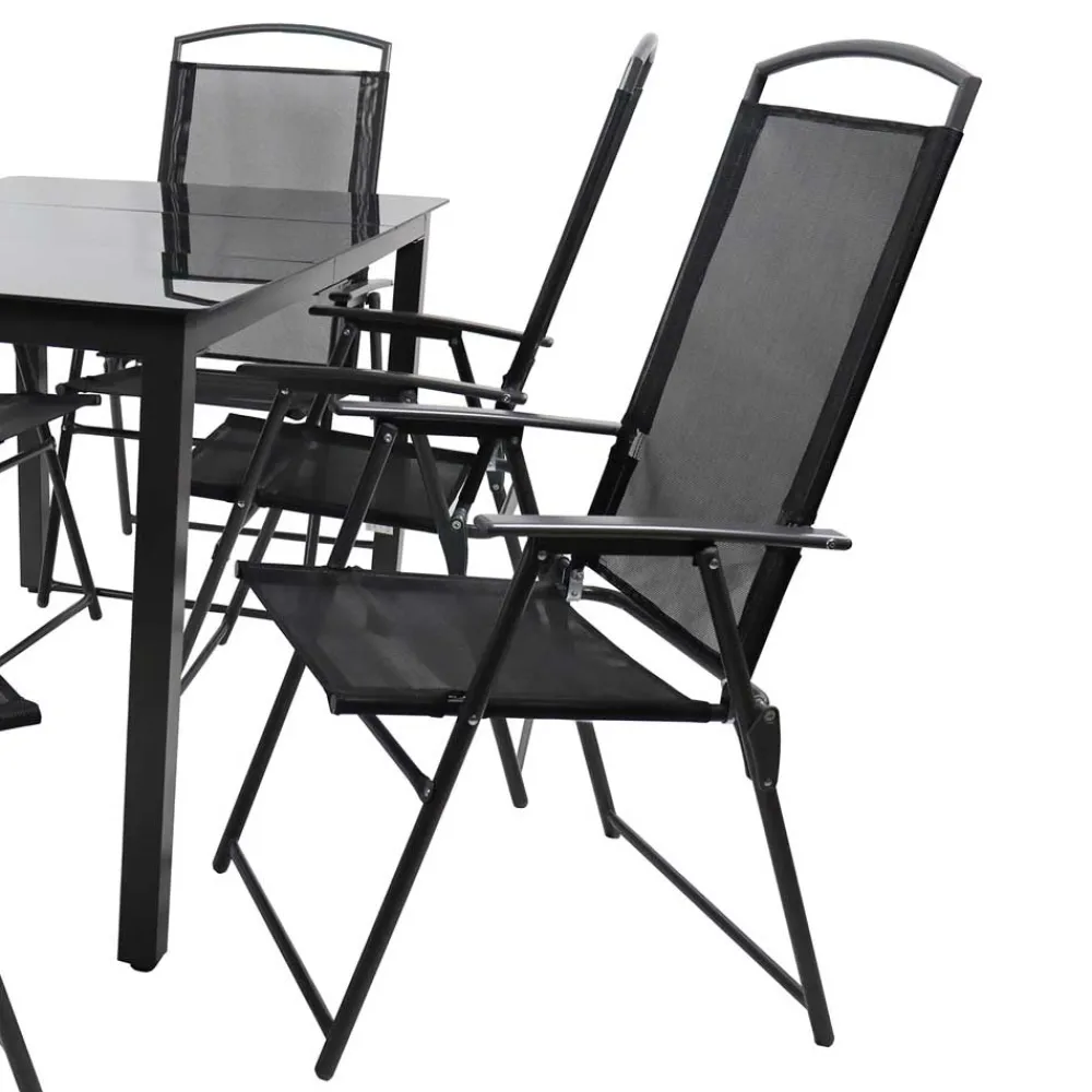 Wohnen Sitzgruppe<Garten Essgruppe in Schwarz - Kameron (siebenteilig)