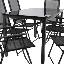 Wohnen Sitzgruppe<Garten Essgruppe in Schwarz - Kameron (siebenteilig)
