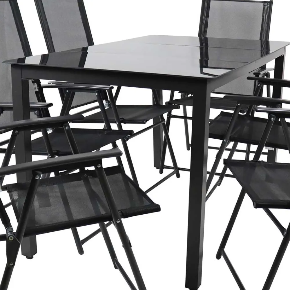 Wohnen Sitzgruppe<Garten Essgruppe in Schwarz - Kameron (siebenteilig)