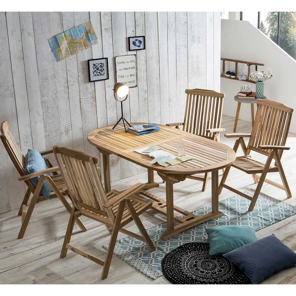 Wohnen Sitzgruppe<Gartentisch & Klappsessel aus Holz - Klahuma (fünfteilig)