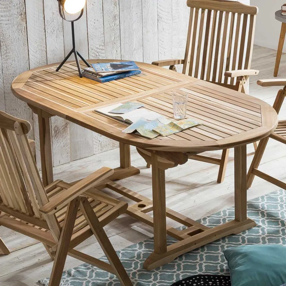 Wohnen Sitzgruppe<Gartentisch & Klappsessel aus Holz - Klahuma (fünfteilig)