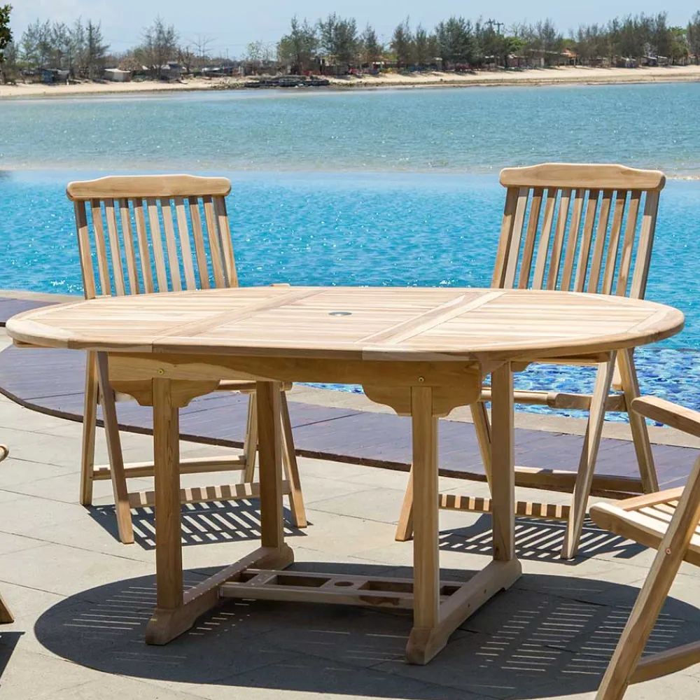 Wohnen Sitzgruppe<Gartentisch & Klappsessel aus Holz - Klahuma (fünfteilig)