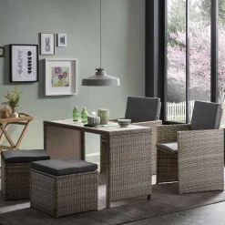 Wohnen Sitzgruppe<Gartentisch Gruppe aus Polyrattan - Hongkong (fünfteilig)