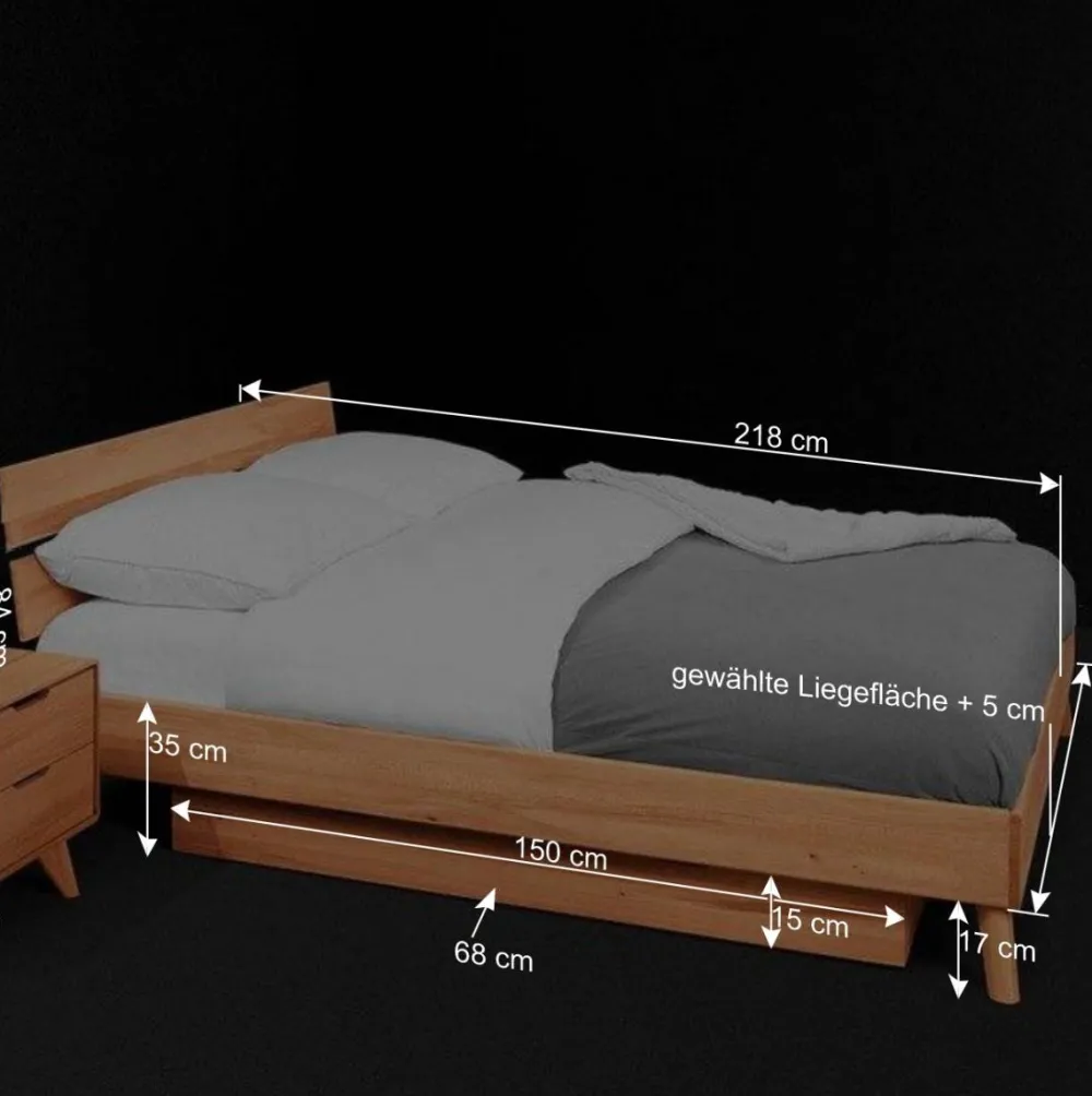 Wohnen Betten<Geöltes Kernbuche Bett 210cm lang - Junola III