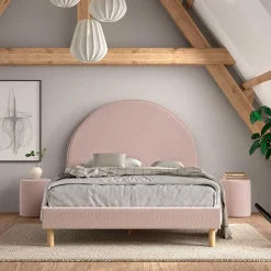 Wohnen Betten<Gepolstertes Bett mit Boucle Bezug in Rosa - Skylab
