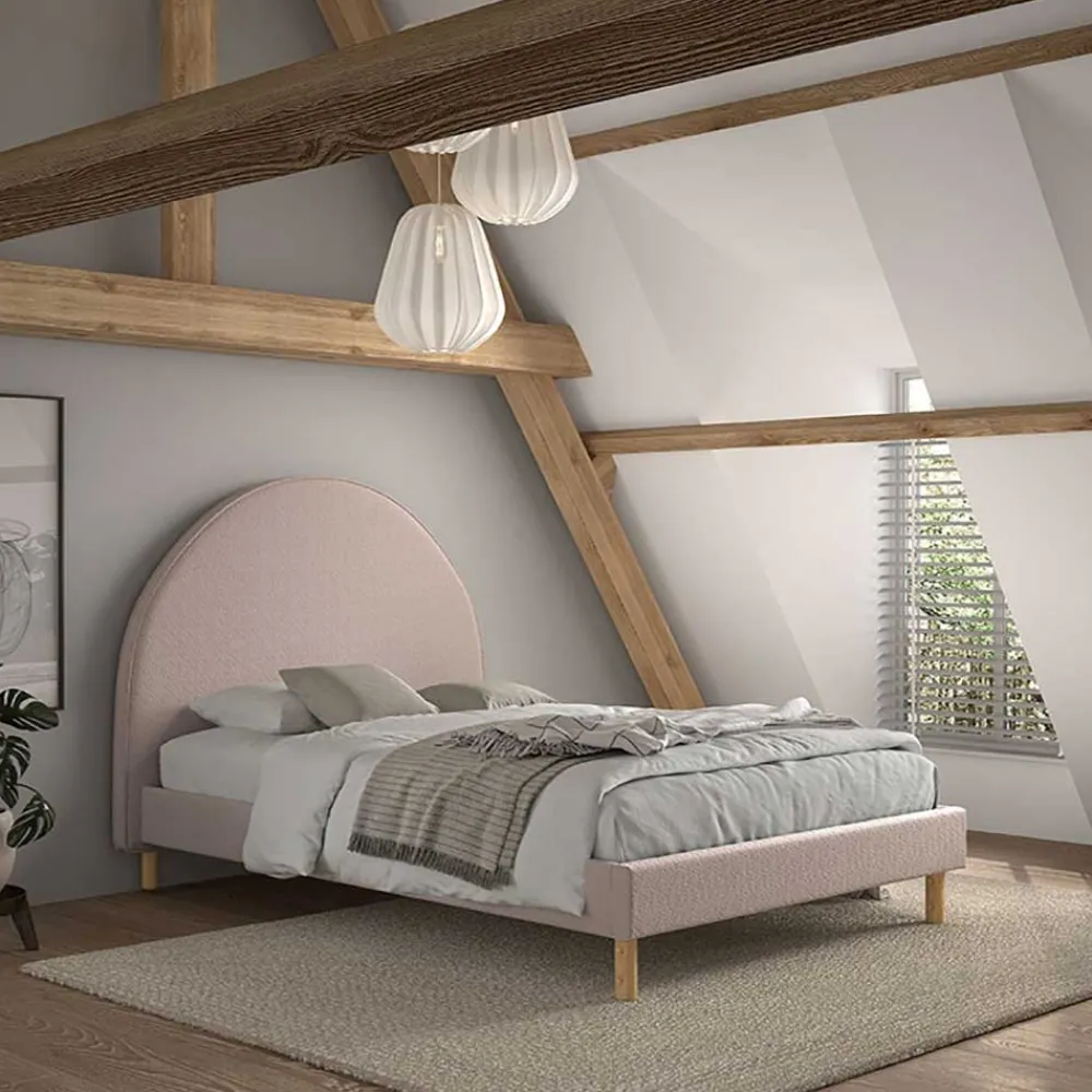 Wohnen Betten<Gepolstertes Bett mit Boucle Bezug in Rosa - Skylab