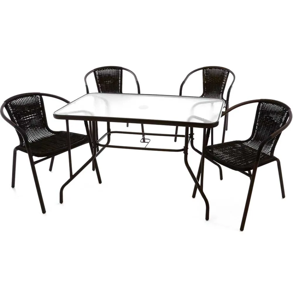 Wohnen Sitzgruppe<Glas Gartentisch & Tischsessel Set - Sylverta (fünfteilig)