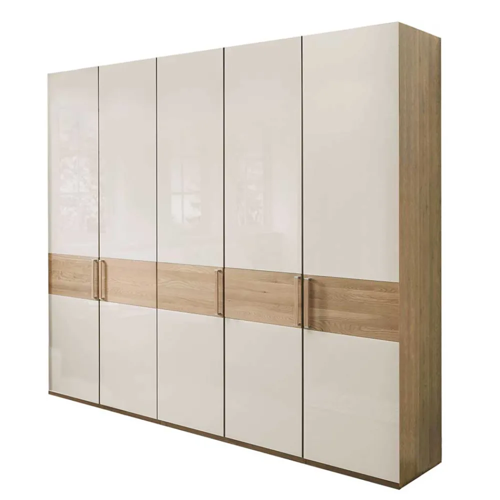 Wohnen Kleiderschränke|Schränke<Glasfront Kleiderschrank in Beige & Eiche - Emdsiva