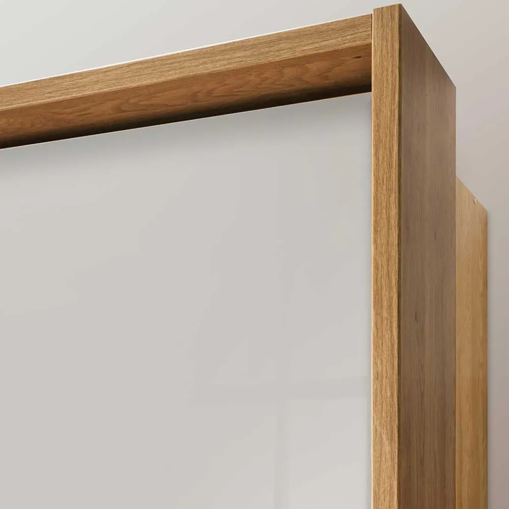 Wohnen Kleiderschränke|Schränke<Glasfront Kleiderschrank in Beige & Eiche - Emdsiva