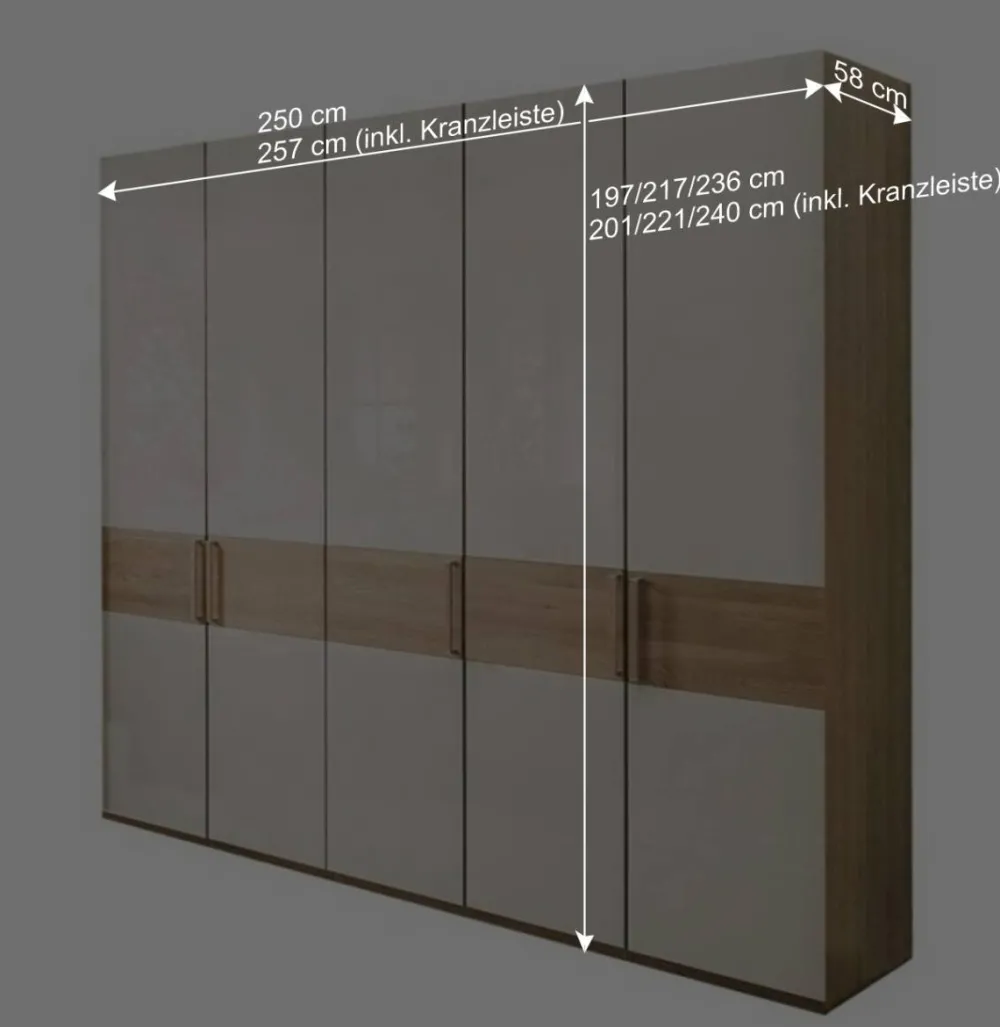Wohnen Kleiderschränke|Schränke<Glasfront Kleiderschrank in Beige & Eiche - Emdsiva