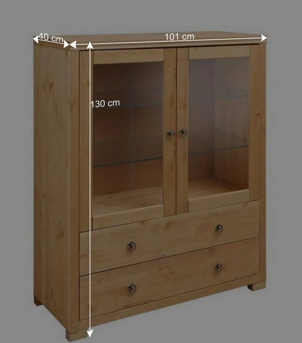 Wohnen Highboards|Vitrinen<Glastüren Highboard in Natur geölt - Vinidad