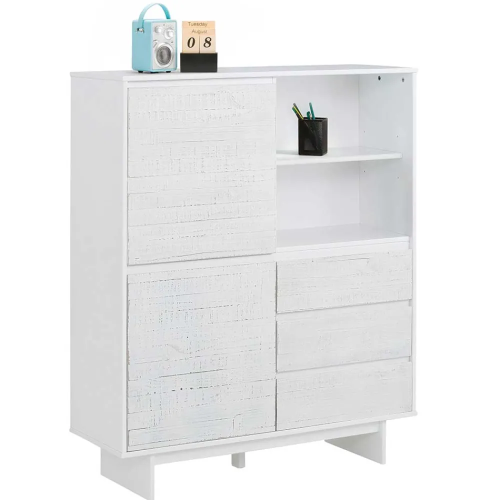 Wohnen Highboards<Günstiges Kombi Highboard in Weiß lasiert - Vagniu