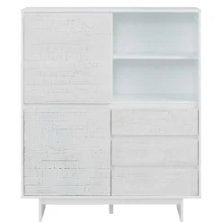 Wohnen Highboards<Günstiges Kombi Highboard in Weiß lasiert - Vagniu