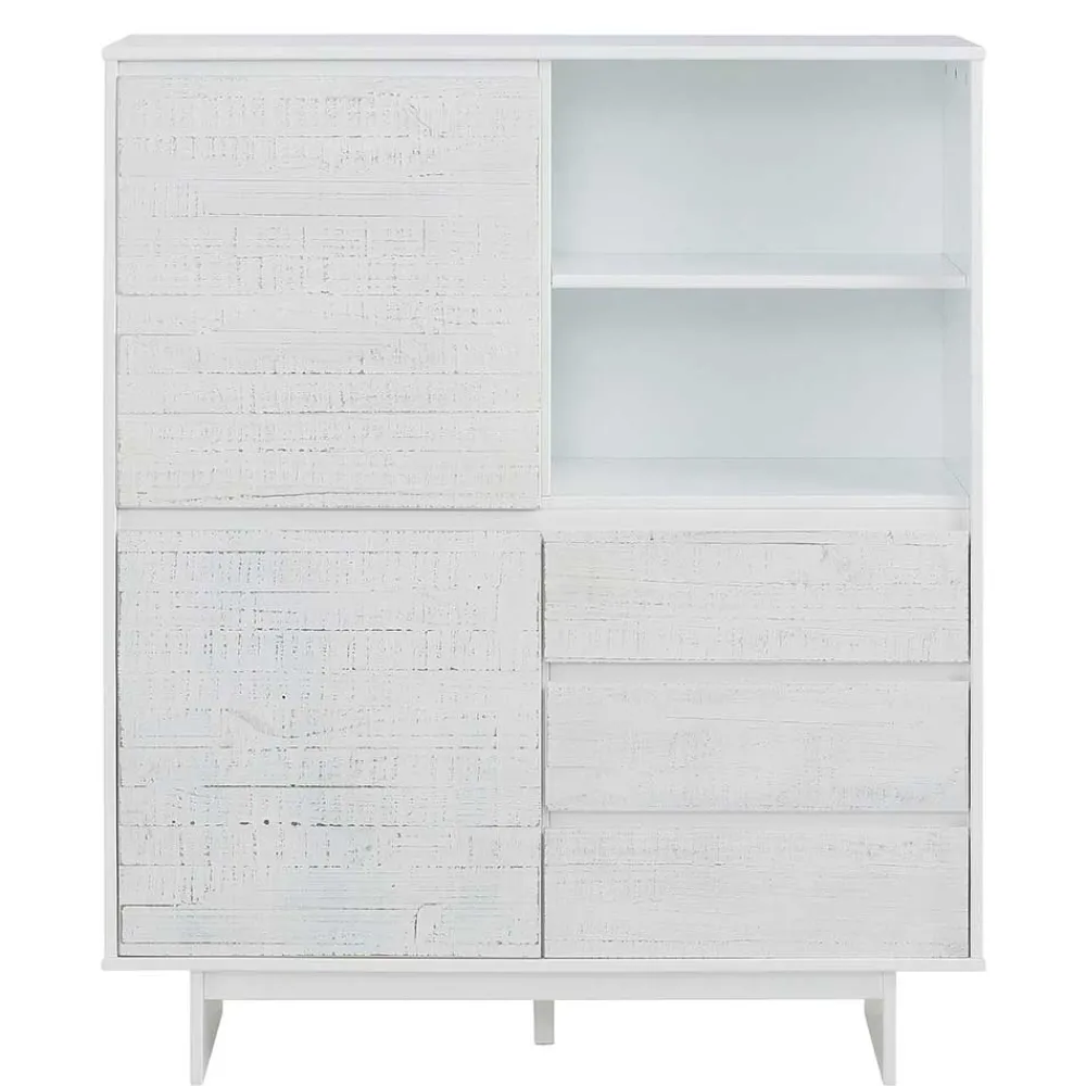 Wohnen Highboards<Günstiges Kombi Highboard in Weiß lasiert - Vagniu