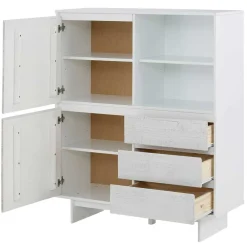 Wohnen Highboards<Günstiges Kombi Highboard in Weiß lasiert - Vagniu