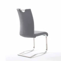Wohnen Sessel|Stühle<Grauer Lederstuhl mit Edelstahl - Yetarra (2er Set)