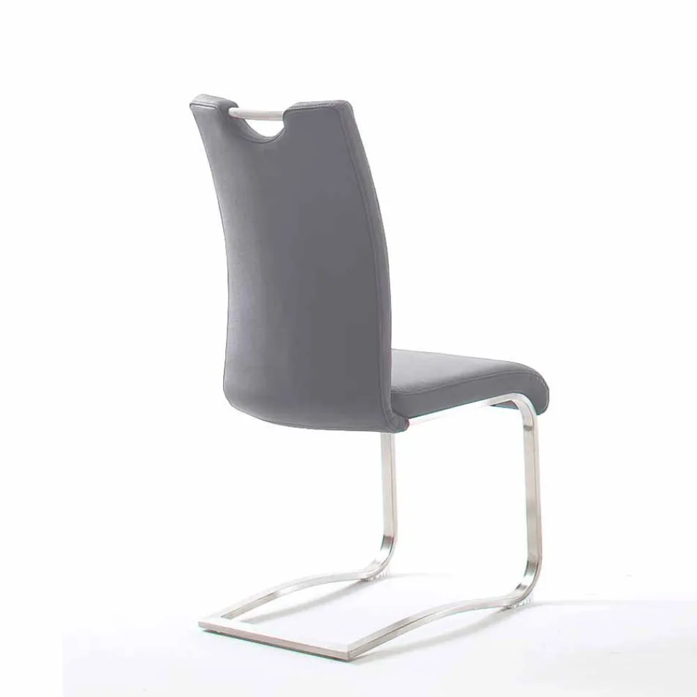 Wohnen Sessel|Stühle<Grauer Lederstuhl mit Edelstahl - Yetarra (2er Set)