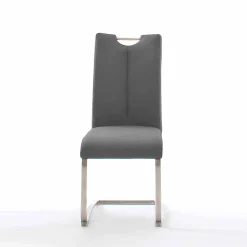 Wohnen Sessel|Stühle<Grauer Lederstuhl mit Edelstahl - Yetarra (2er Set)