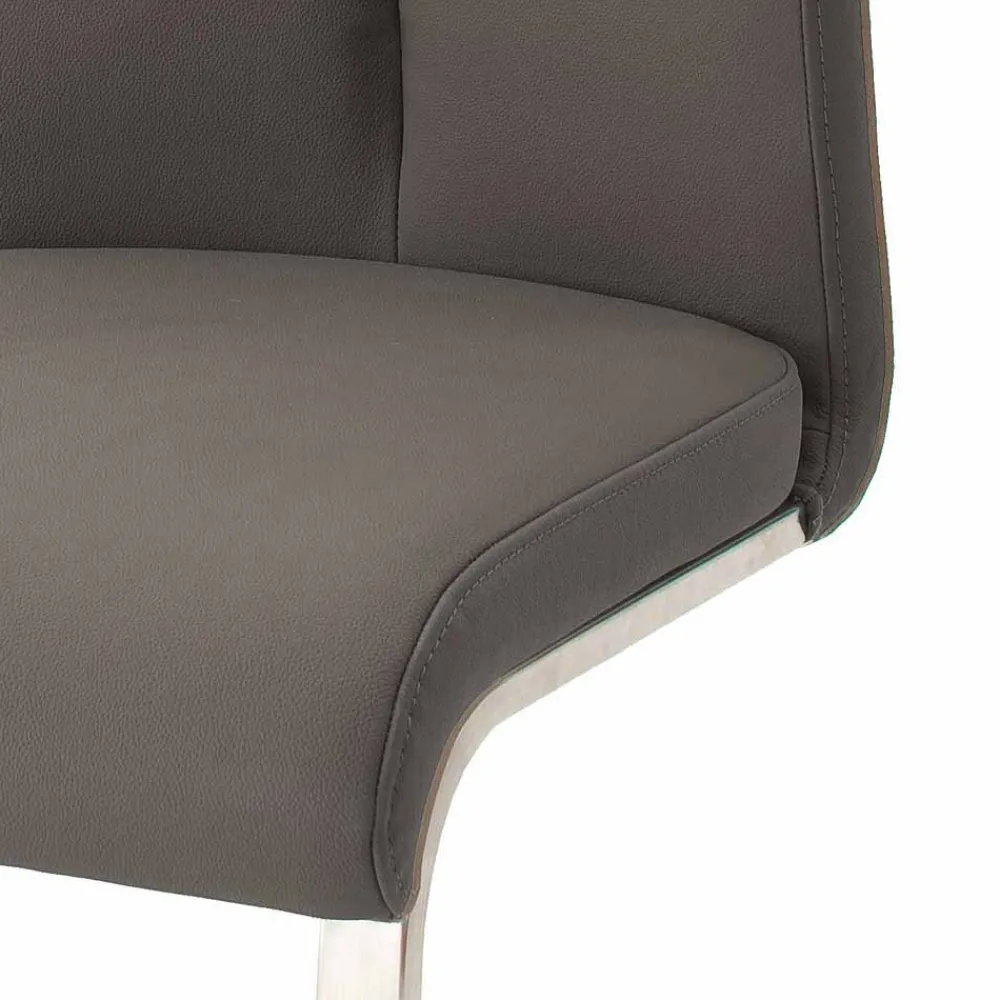 Wohnen Sessel|Stühle<Grauer Lederstuhl mit Edelstahl - Yetarra (2er Set)