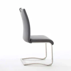 Wohnen Sessel|Stühle<Grauer Lederstuhl mit Edelstahl - Yetarra (2er Set)