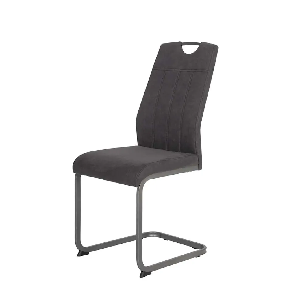 Wohnen Sessel|Stühle<Grauer Microfaser Stuhl mit Schwingfuß - Racelyn (Set)