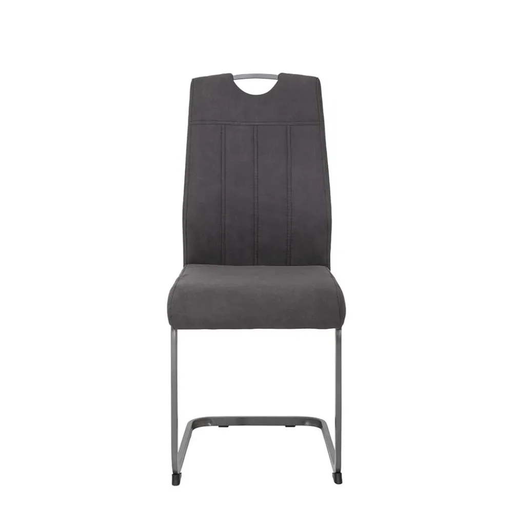 Wohnen Sessel|Stühle<Grauer Microfaser Stuhl mit Schwingfuß - Racelyn (Set)