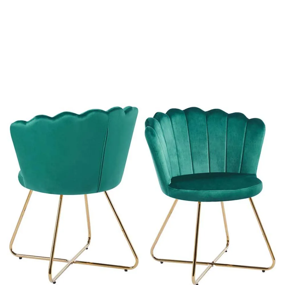 Wohnen Stühle<Grüne Muschelstühle aus Samt - Baly (2er Set)