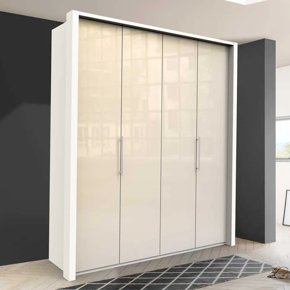 Wohnen Kleiderschränke<Großer Gleittüren Kleiderschrank in Creme Glasbeschichtung - Zidarie