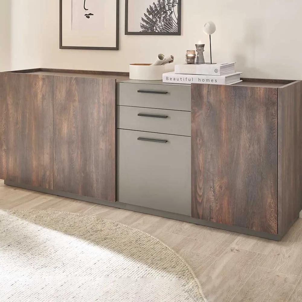 Wohnen Sideboards<Großes Sideboard in Eiche Dunkel und Anthrazit - Mundo