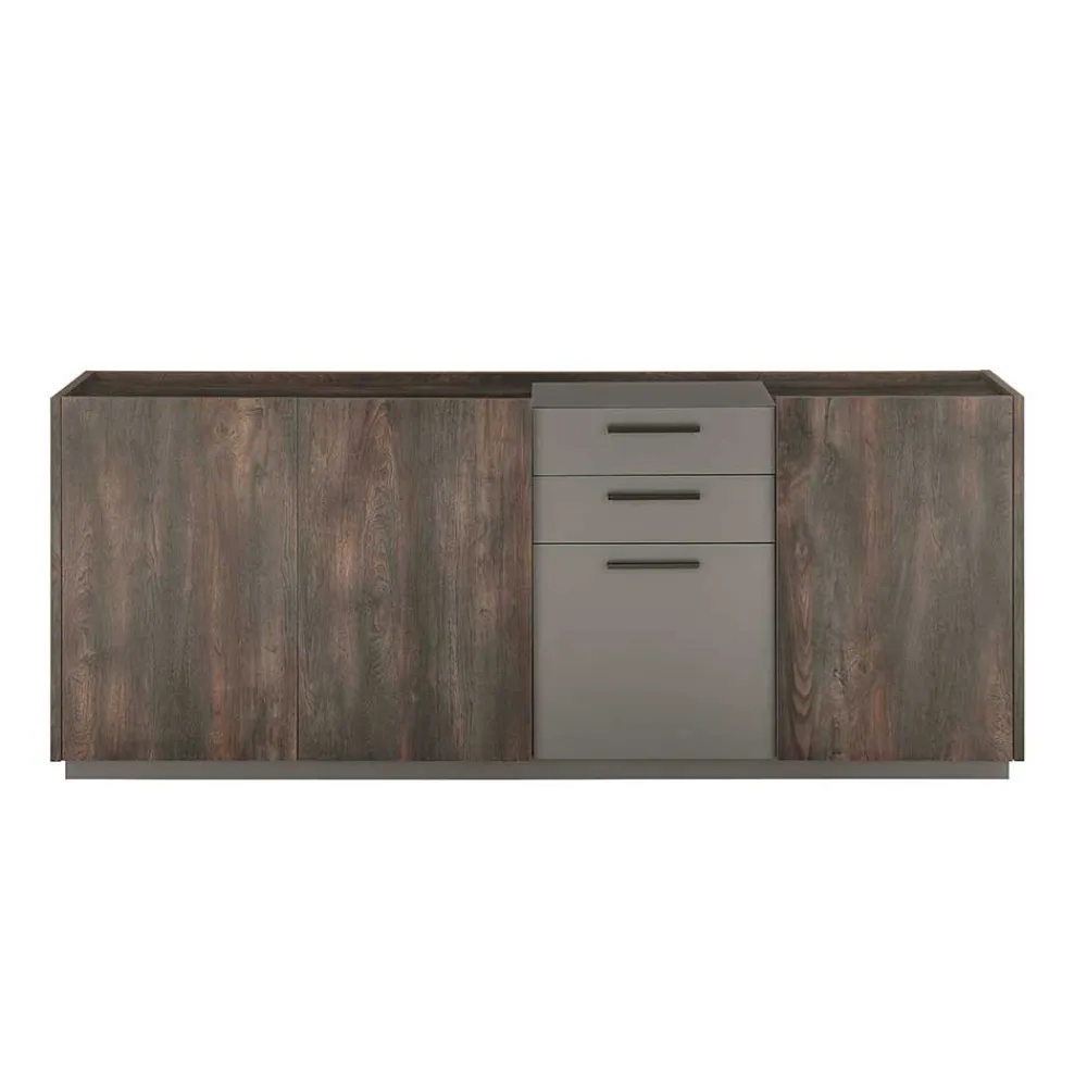 Wohnen Sideboards<Großes Sideboard in Eiche Dunkel und Anthrazit - Mundo