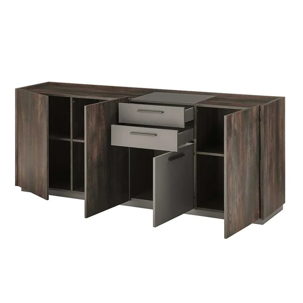 Wohnen Sideboards<Großes Sideboard in Eiche Dunkel und Anthrazit - Mundo